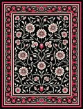 Crimson White Floral Vine Border Rug