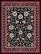 Crimson White Floral Vine Border Rug