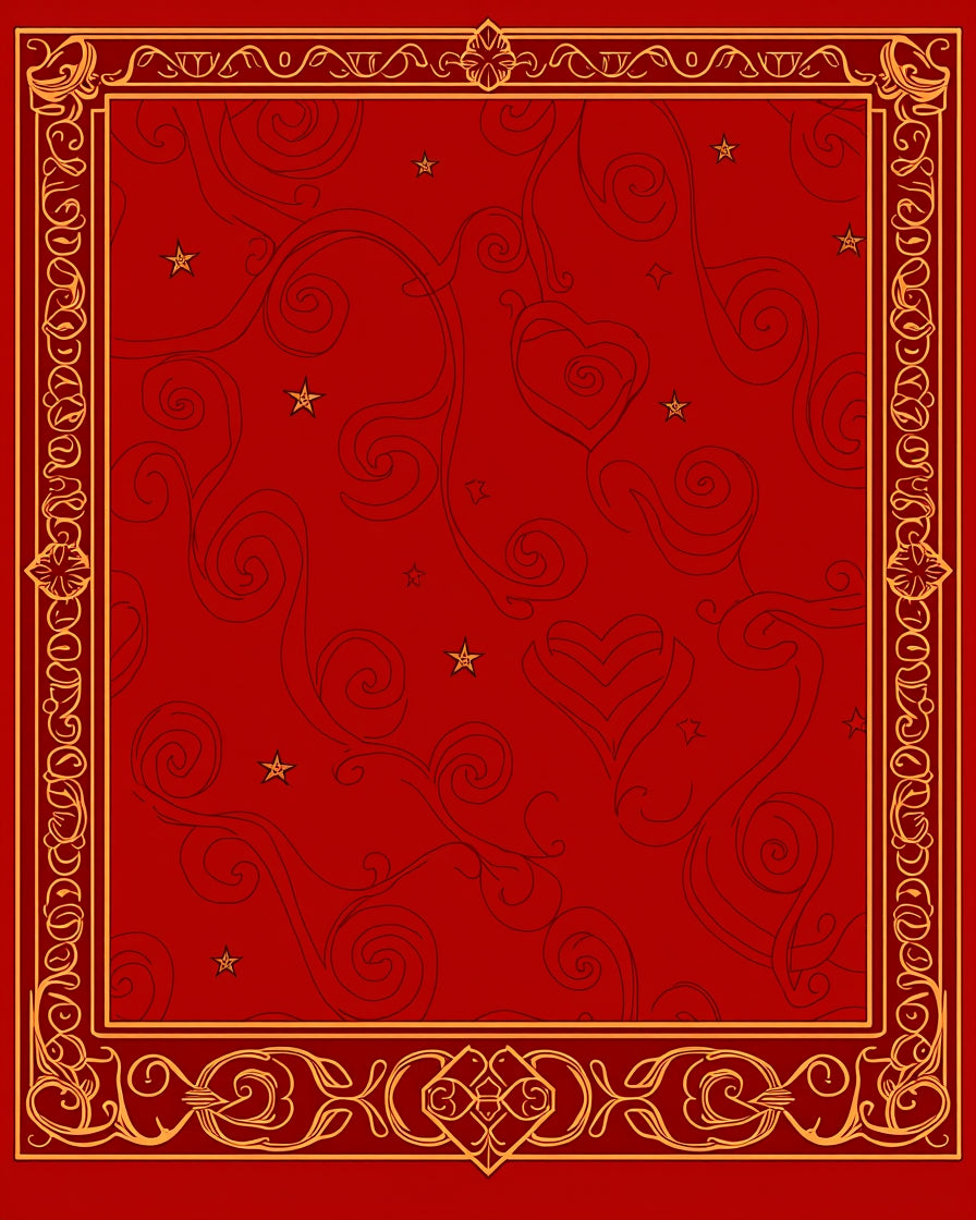Crimson Gold Heart Swirl Star Rug