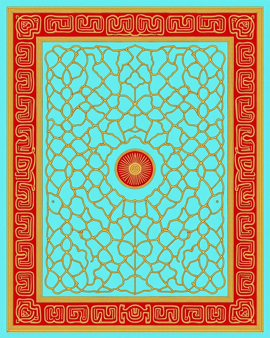 Crimson Gold Chain Mandala Teal Rug