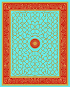 Crimson Gold Chain Mandala Teal Rug