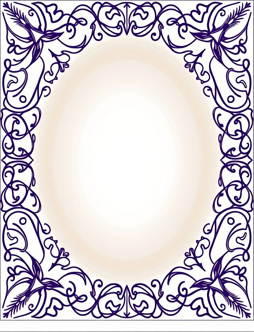Deep Indigo Art Nouveau Floral Border Rug