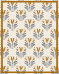 Golden Gray Art Deco Floral Frame Rug