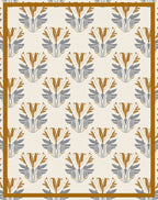 Golden Gray Art Deco Floral Frame Rug