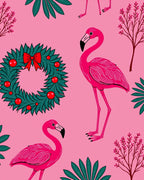 Pink Flamingo Wreath Tropical Foliage Rug