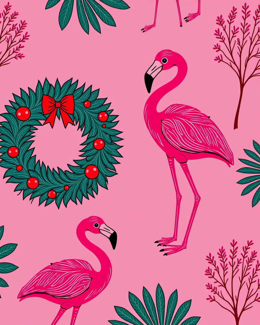 Pink Flamingo Wreath Tropical Foliage Rug