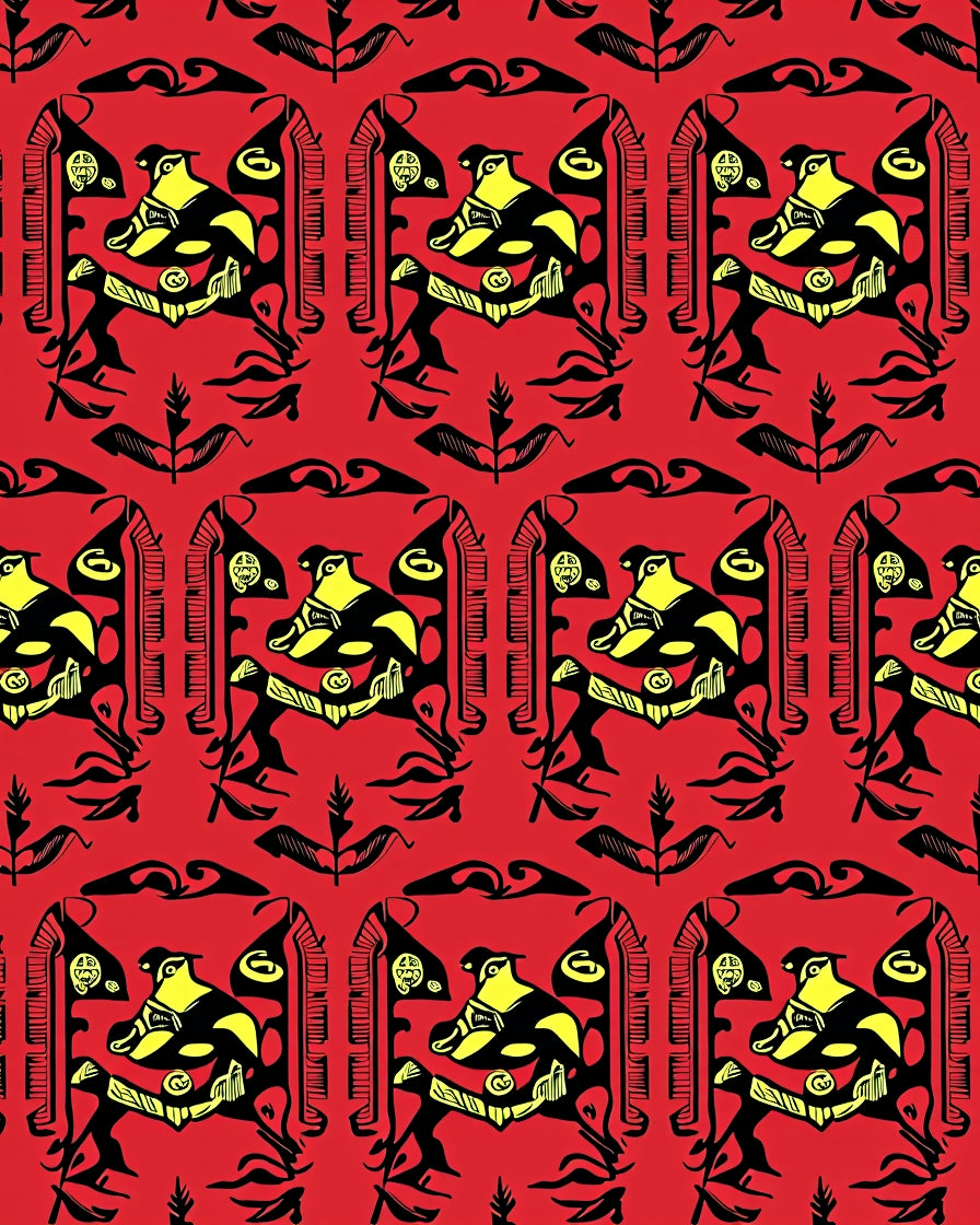 Bold Red Yellow Bird Geometric Rug