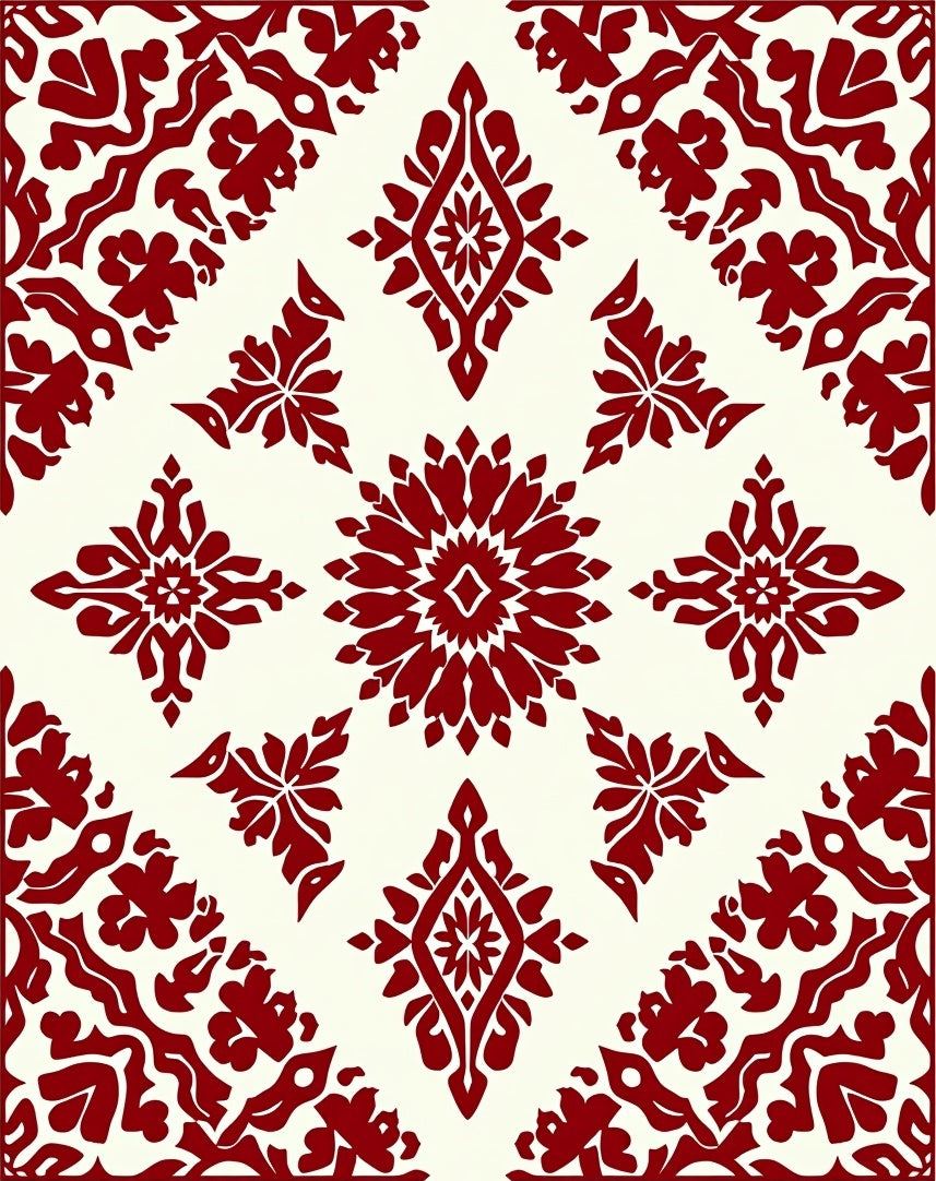 Crimson Floral Symmetry Diamond Rug