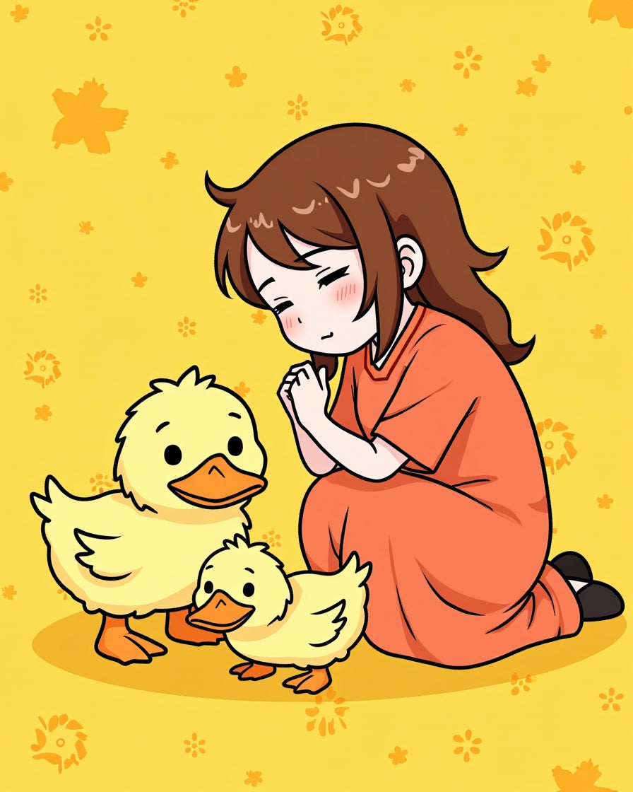 Cute Yellow Ducklings With Girl Charm Rug