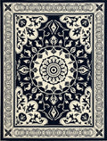 Midnight Cream Floral Medallion Border Rug