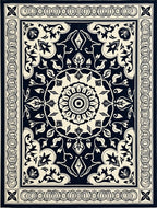 Midnight Cream Floral Medallion Border Rug