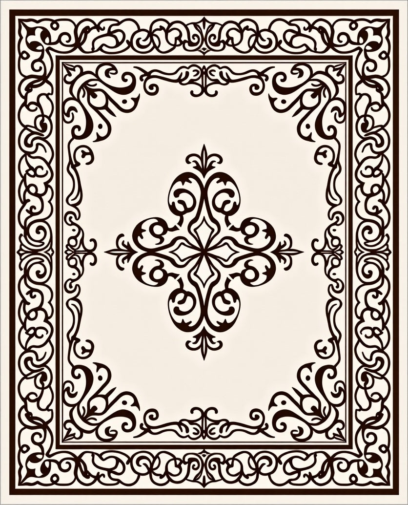Ornate Dark Brown Floral Medallion Rug