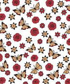 Burgundy Roses Golden Butterflies Scattered Rug