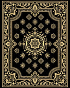 Black Golden Mandala Floral Border Rug