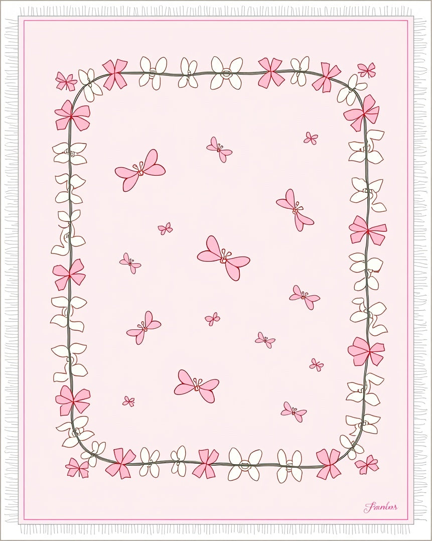 Pink Butterfly and Flower Garland Rug