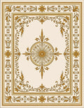 Ornate Golden Acanthus Scroll Border Rug