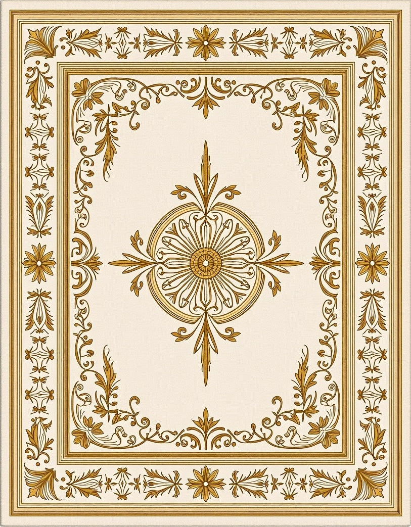 Ornate Golden Acanthus Scroll Border Rug