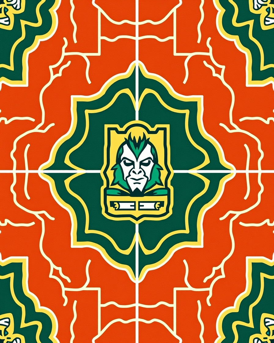 Bold Orange Green Heraldic Shield Rug