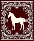 Deep Red White Horse Medallion Frame Rug
