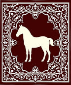 Deep Red White Horse Medallion Frame Rug