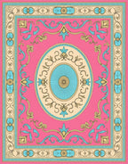 Baroque Pink Floral Scroll Medallion Rug