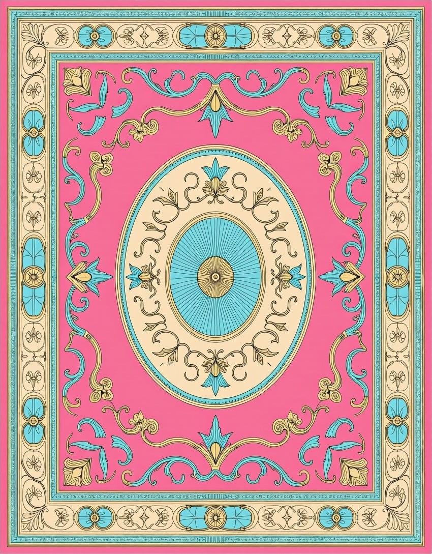 Baroque Pink Floral Scroll Medallion Rug