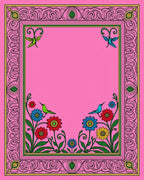 Pink Floral Hummingbird Garden Frame Rug