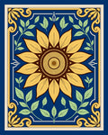 Golden Yellow Sunflower Blue Floral Rug