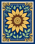 Golden Yellow Sunflower Blue Floral Rug