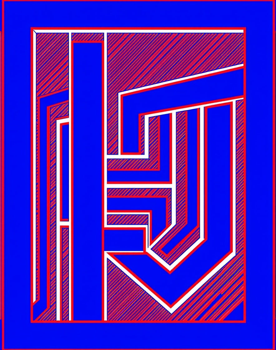 Bold Blue Red Geometric Maze Rug