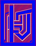 Bold Blue Red Geometric Maze Rug