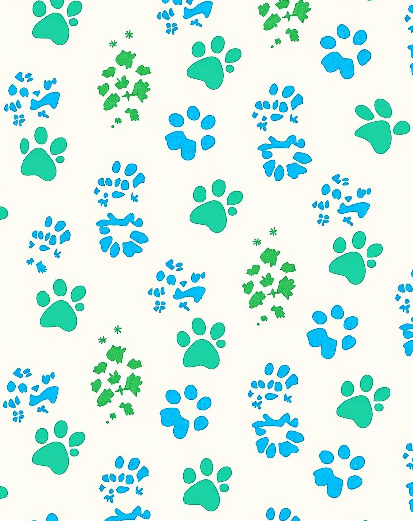 Aqua Teal Paw Prints scattered Repeats Rug
