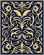 Regal Navy Gold Flourish Abstraction Rug