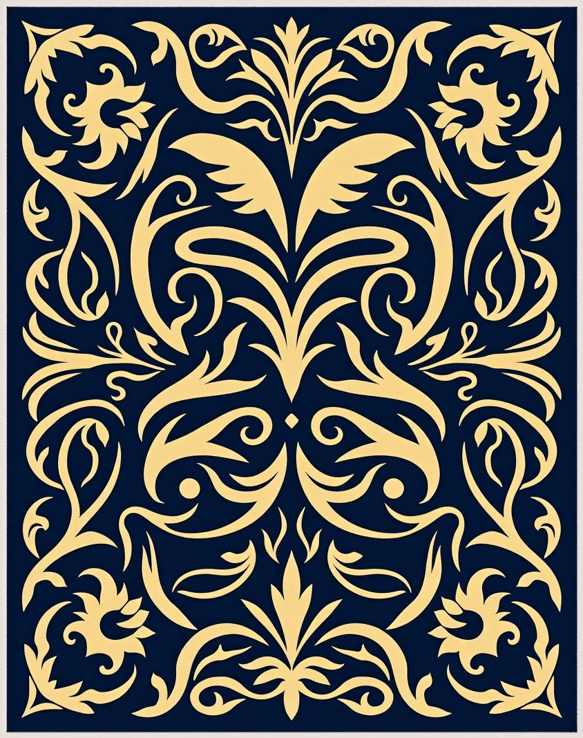 Regal Navy Gold Flourish Abstraction Rug