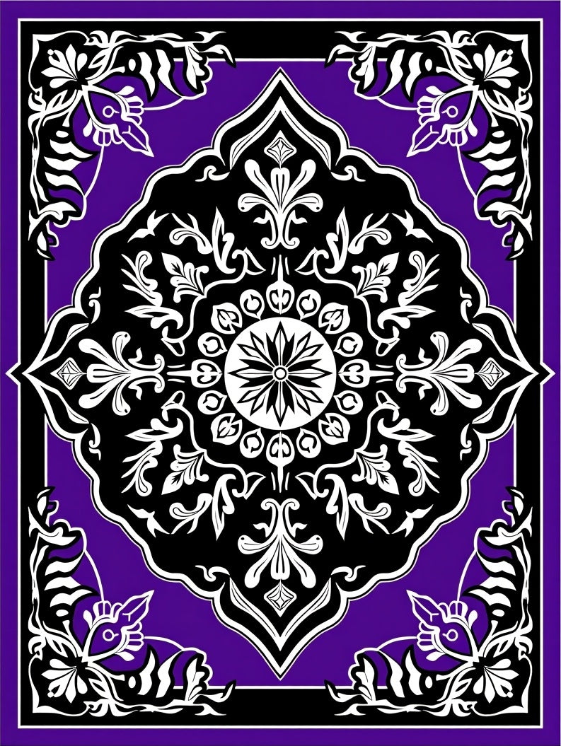 Vibrant Purple Black Floral Medallion Rug