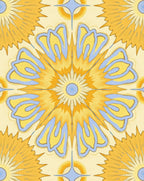 Sunny Yellow Blue Floral Burst Rug