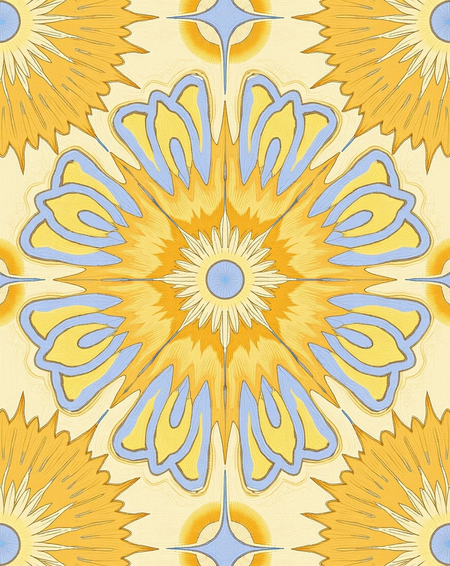 Sunny Yellow Blue Floral Burst Rug