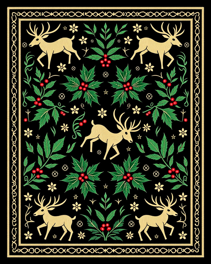 Golden Deer Holly Meadow Rug