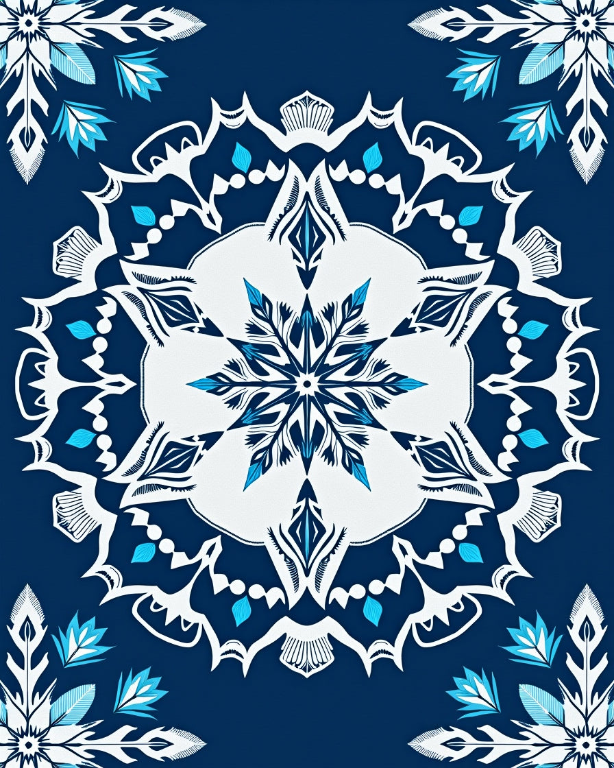 Midnight Blue White Mandala Flower Art Rug