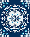 Midnight Blue White Mandala Flower Art Rug