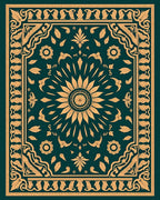 Golden Sunburst Emerald Border Rug
