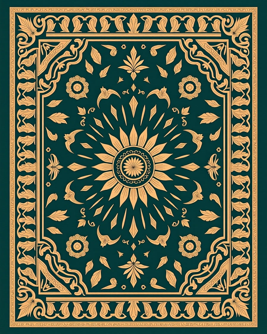 Golden Sunburst Emerald Border Rug
