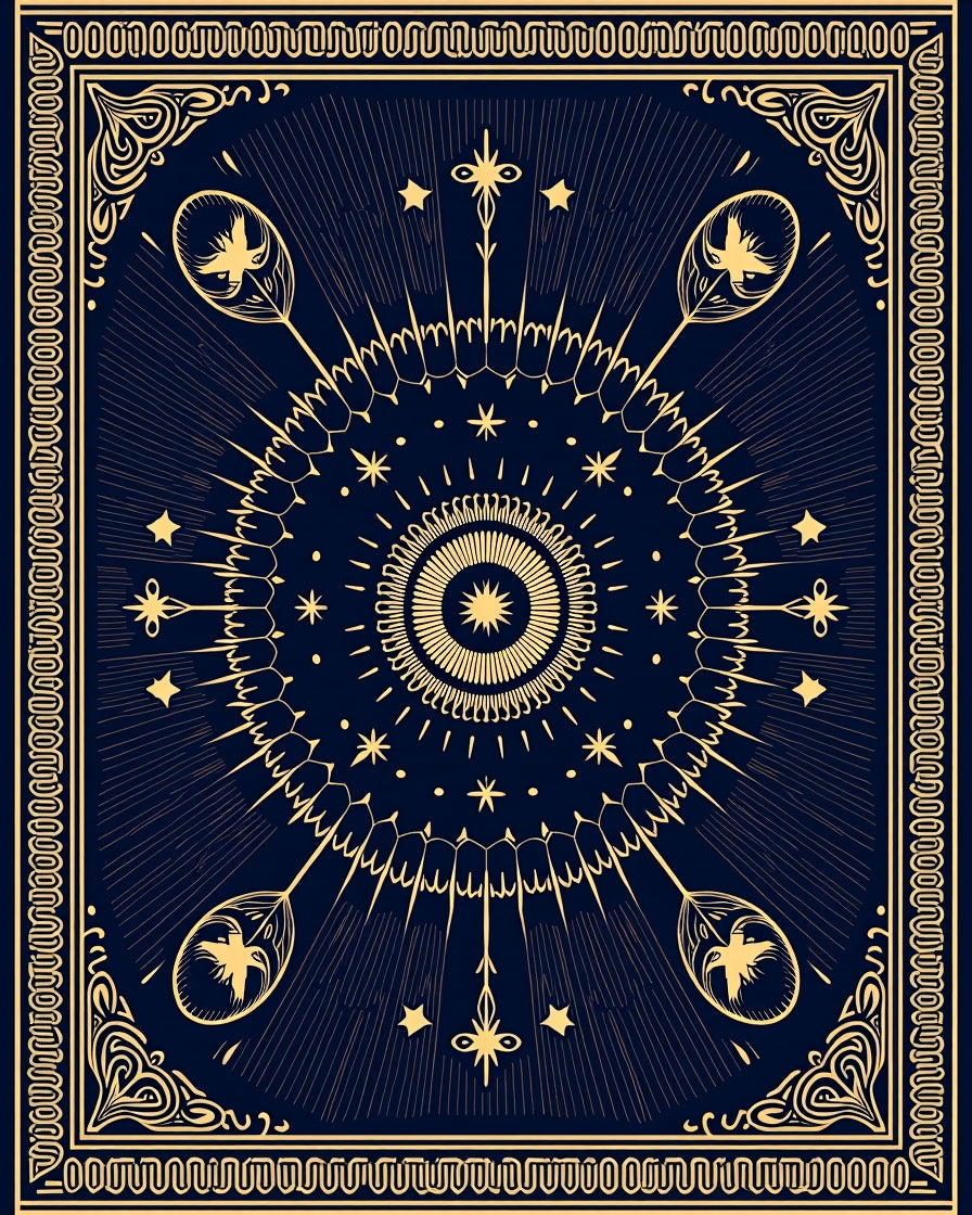 Dark Blue Celestial Starburst Medallion Rug