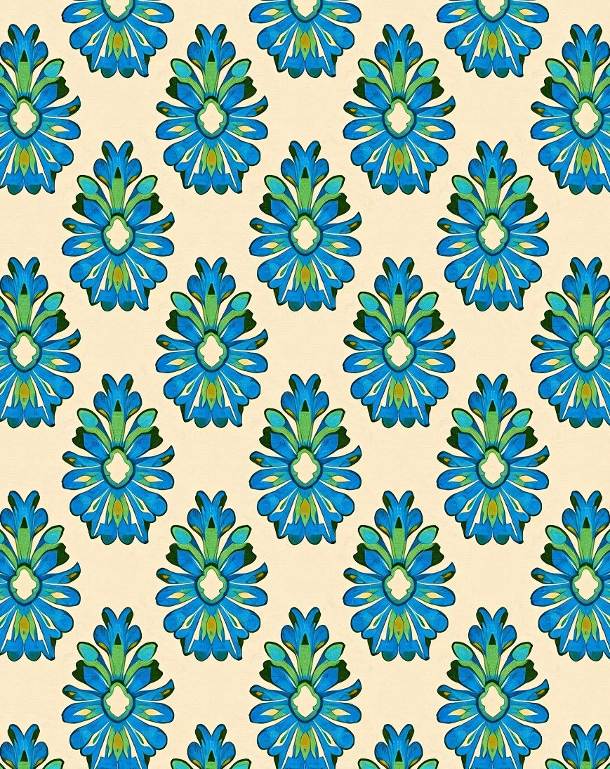 Turquoise Blue Green Floral Scroll Rug