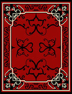 Crimson Black Filigree Corner Relief Rug