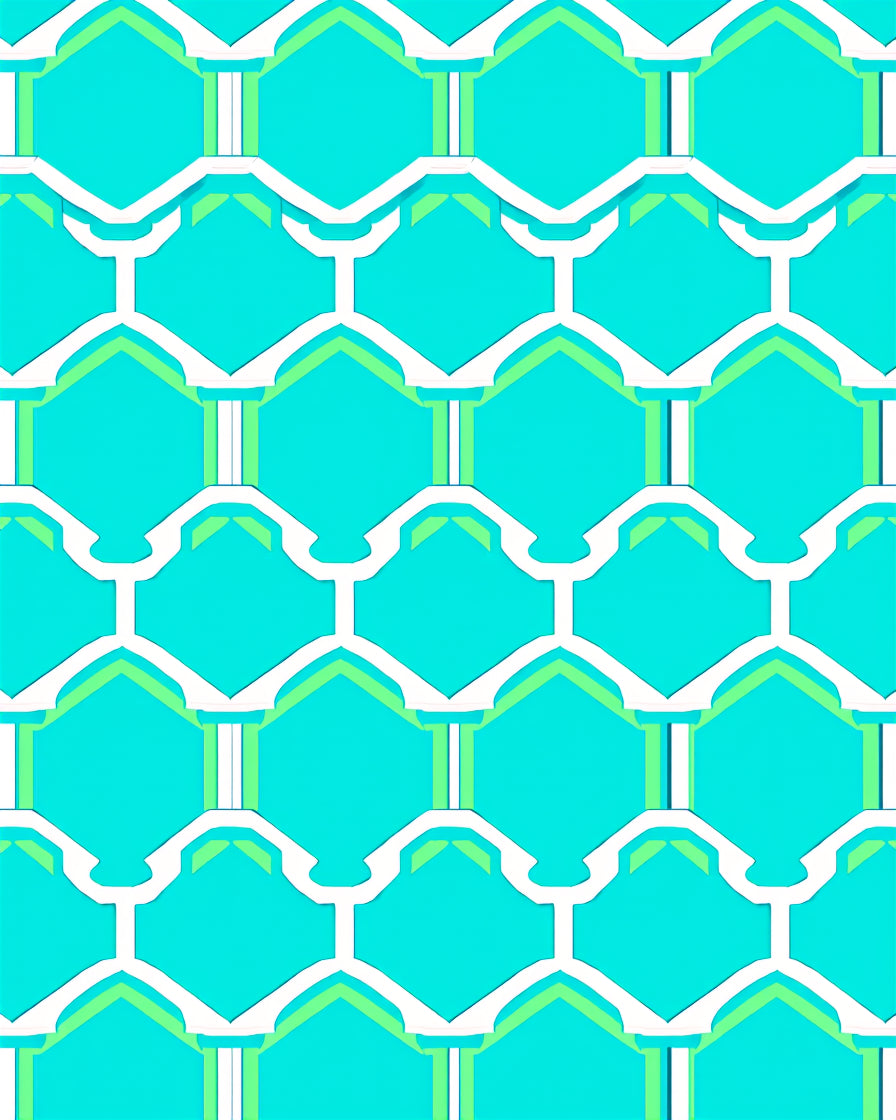 Aqua White Geometric Honeycomb Rug