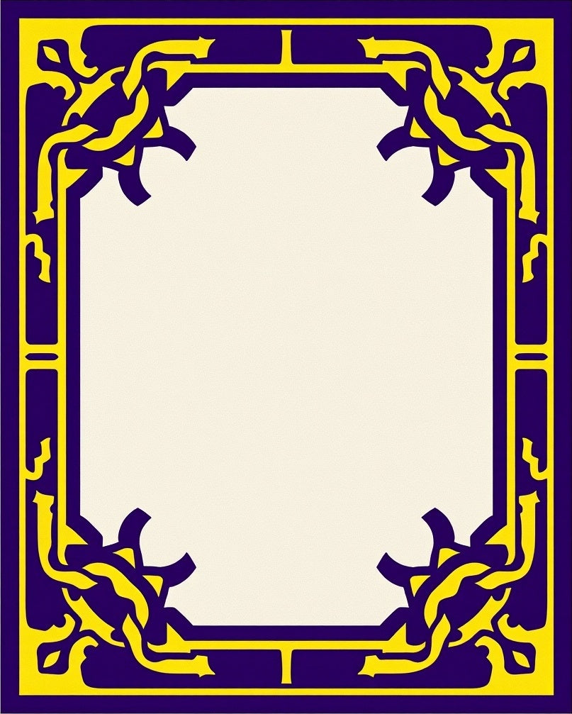 Majestic Blue Yellow Ornament Frame Rug