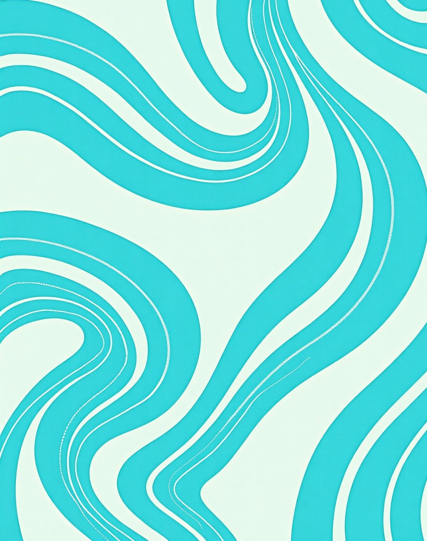 Aqua White Swirling Waves Rug