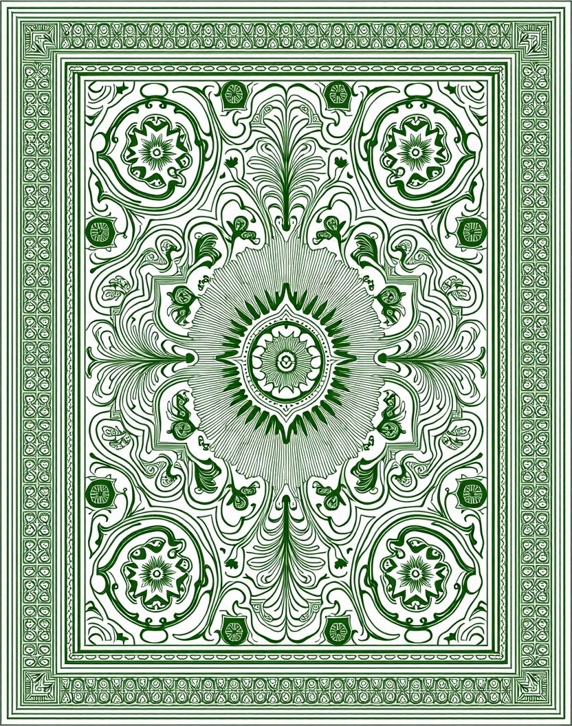Rich Forest Green Intricate Floral Medallion Rug