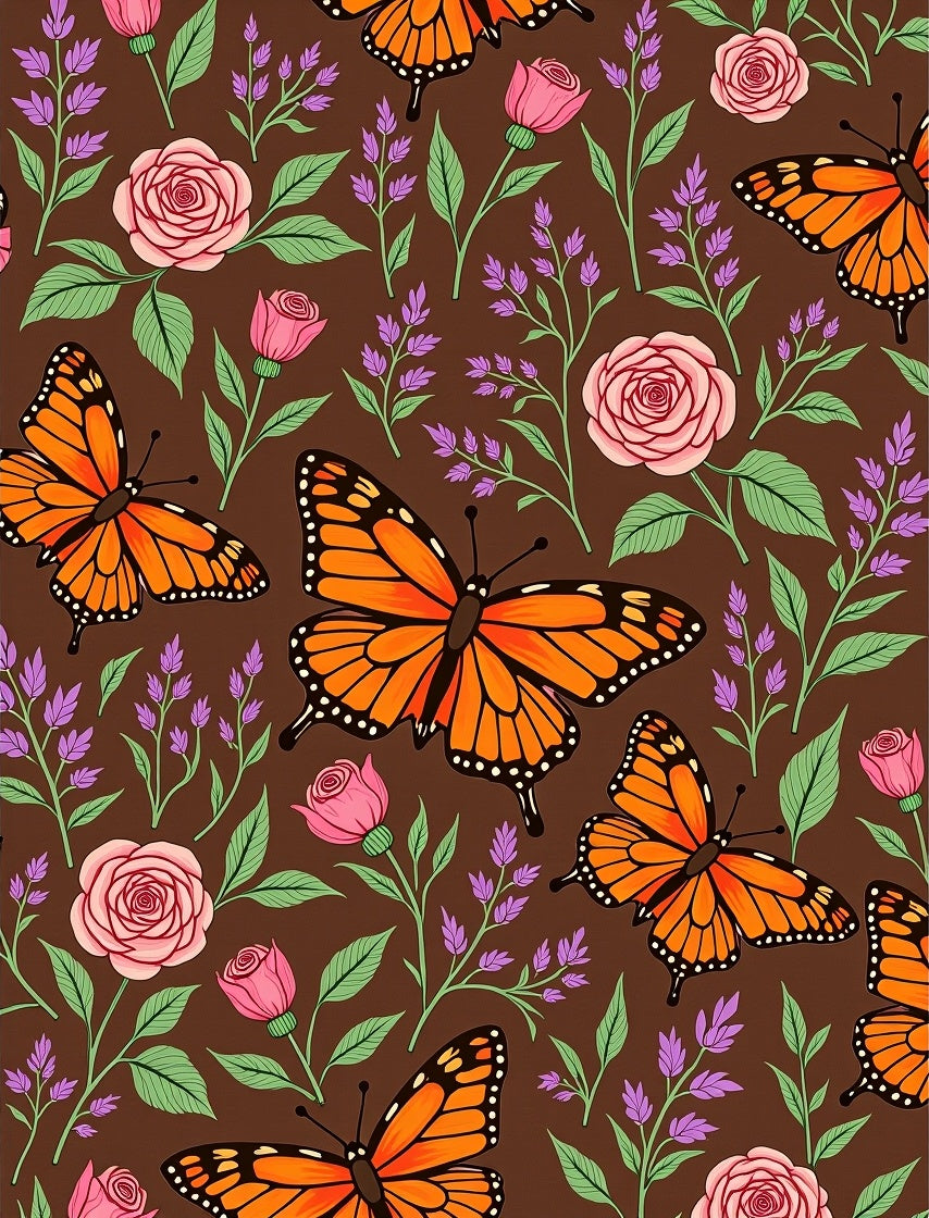 Orange Monarch Butterflies Pink Roses Lavender Rug